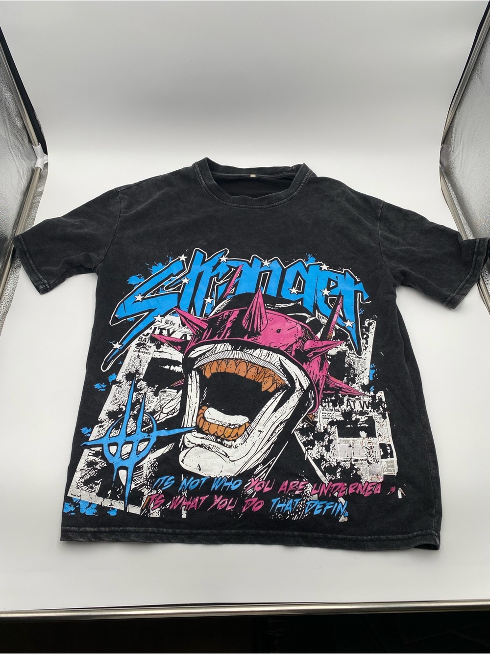 Black Kids Short Sleeve Tee with Pink & Blue Graphic